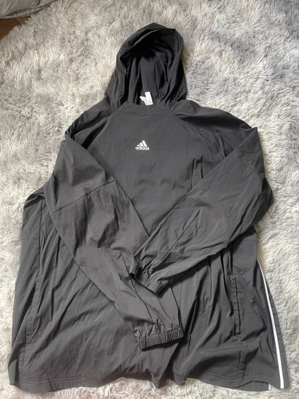 adidas Black Hooded Windbreaker with White Logo